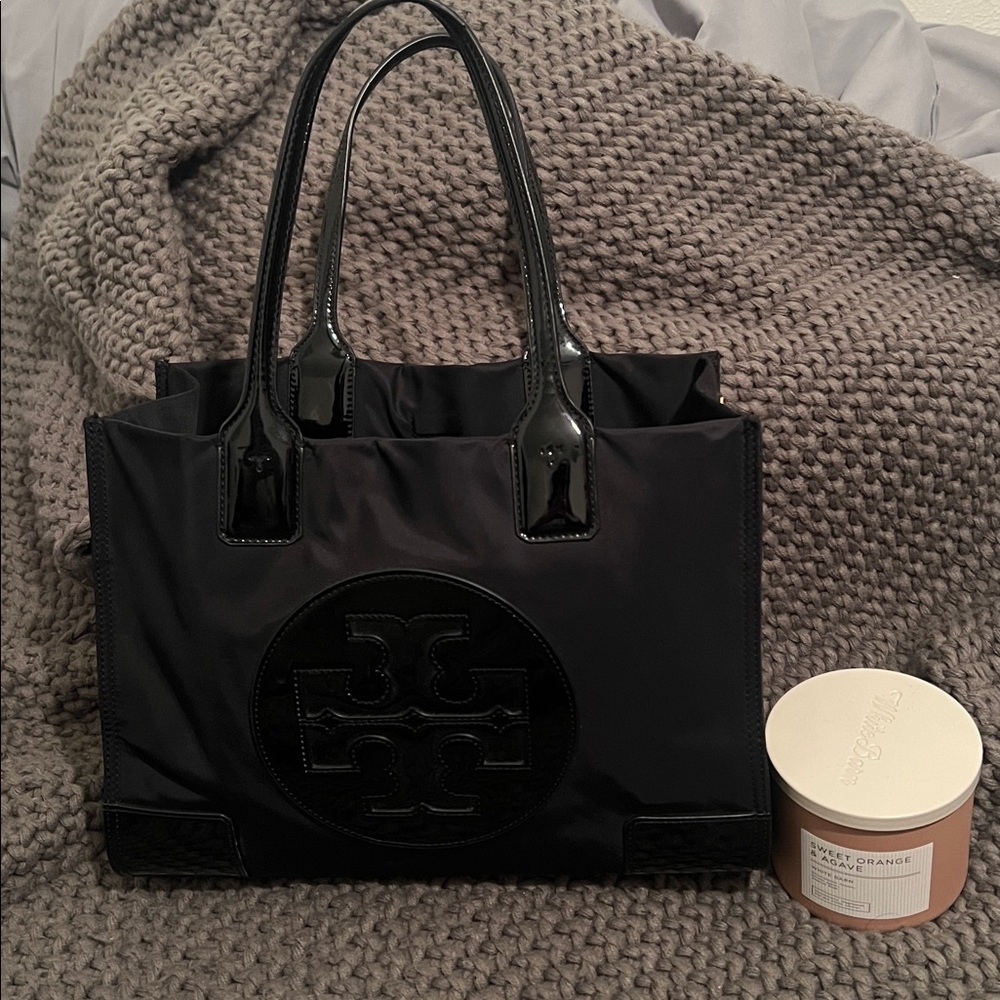 Tory Burch Black Patent Trim Tote